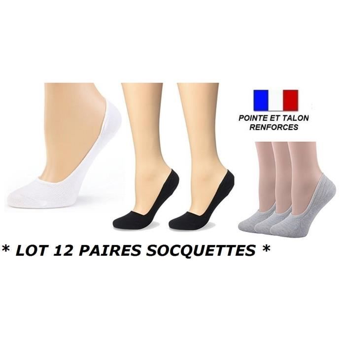 LOT 12 PAIRES DE SOCQUETTE ( 4 BLANC + 4 NOIR + 4 GRIS ) TAILLE 35