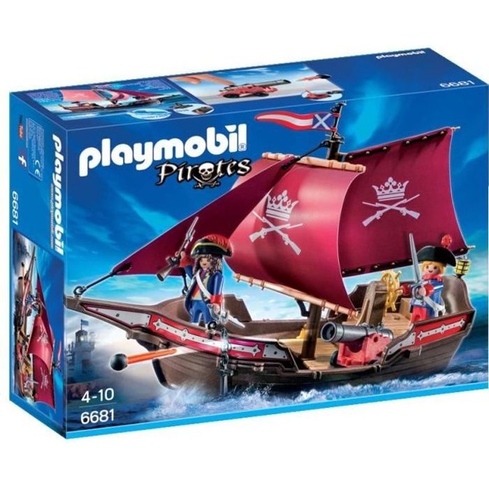 PLAYMOBIL - Pirates - Chaloupe des Soldats 6681 avec 2 soldats et