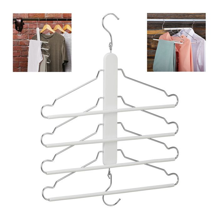 2x Cintres multiples 4 x avec traverse pour pantalon bois métal porte-chemises peu encombrant armoire blanc