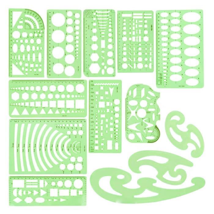dessins geometriques modeles de regimes en plastique vert regles 13 pcs cdiscount jeux jouets un coloriage d&#x00027;une fille