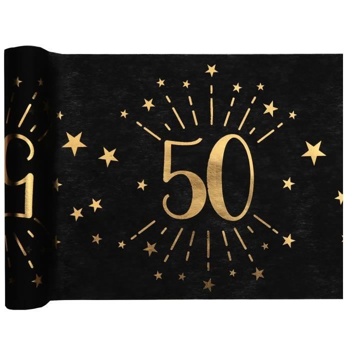 1 Chemin de table anniversaire 50 ans noir et doré or 30cm x 5m REF/6787