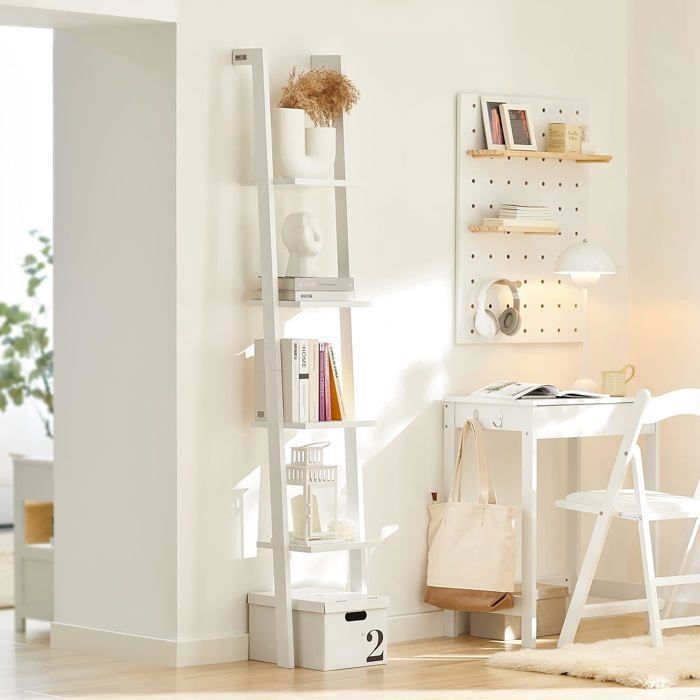 SoBuy Bibliothèque Murale Style Échelle Étagère 4 Niveaux Blanc 33x180 cm Design Élégant et Gain de Place