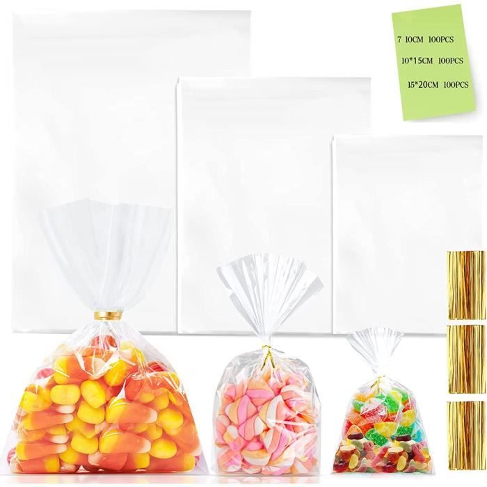 Sac Plastique Transparent, 100 Pièces Sacs En Cellophane Clairs Sacs En