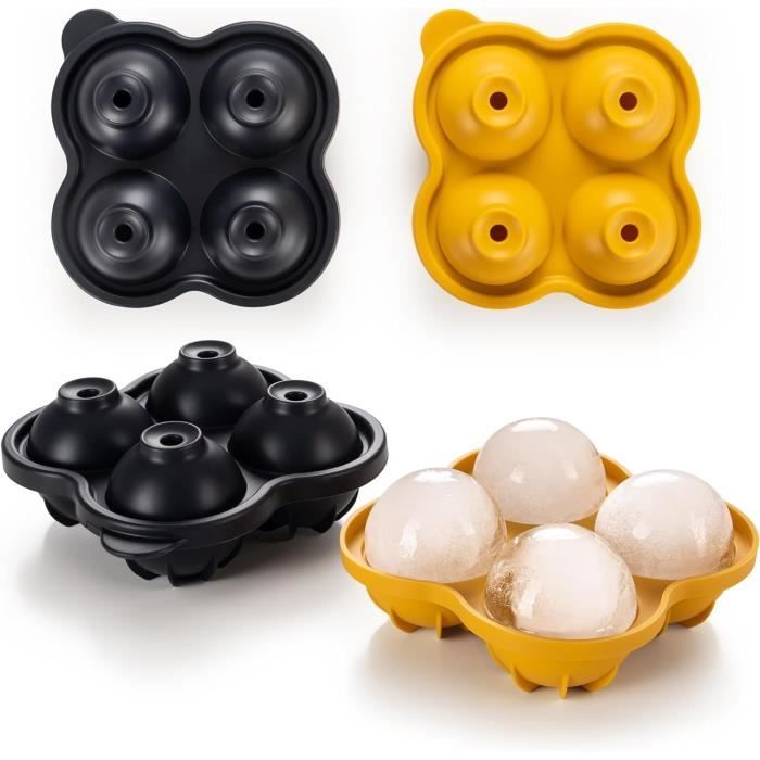 Blumtal Lot De 2 Moules à Glaçons Silicone 4 Compartiments - Glaçons Ronds XXL 5cm - Sans BPA - Gris Ultime & Jaune Clair