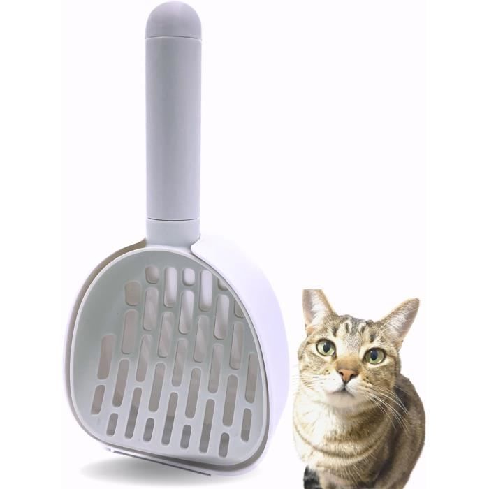 Pelle à Litière Pour Chat Avec Support - Double Tamis (3 Mm Et 10 Mm), Métal Galvanisé, Manche En Bois, Grande Capacité 27x13 Cm