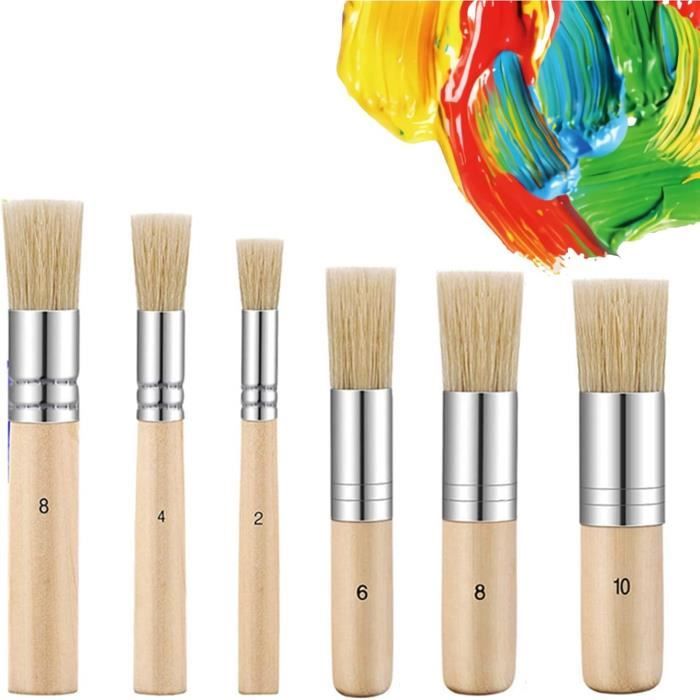 Set De 6 Pinceaux à Pochoir En Bois Naturel | Pour Peinture Acrylique, Huile Et Aquarelle | DIY Et Artisanat