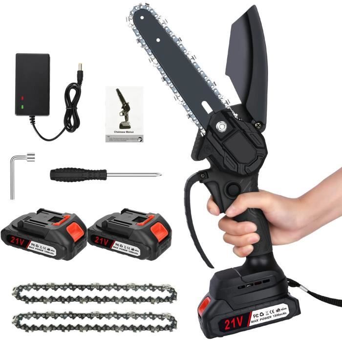Mini Tronçonneuse Sans Fil 6 Pouces - 24V 4000mAh, 2 Batteries & 2 Chaînes, Légère Pour Élagage Et Coupe De Bois