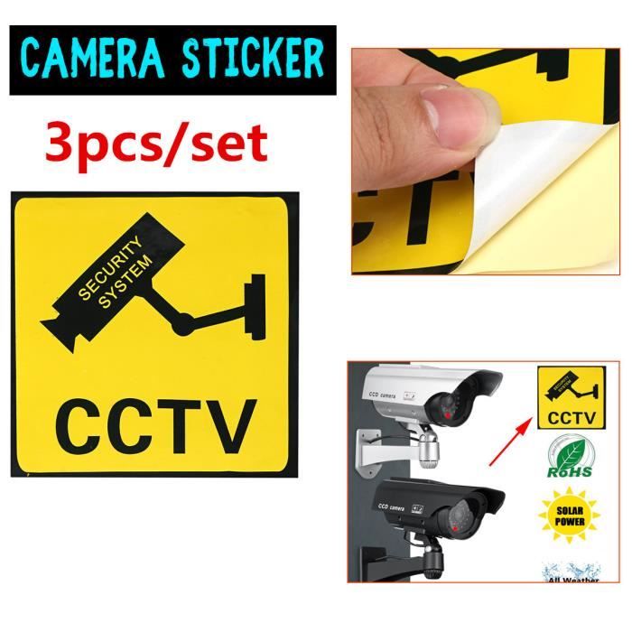 TEMPSA 3Pcs Autocollant CCTV Caméra Surveillance Panneau Avertissement Moniteur De Système De