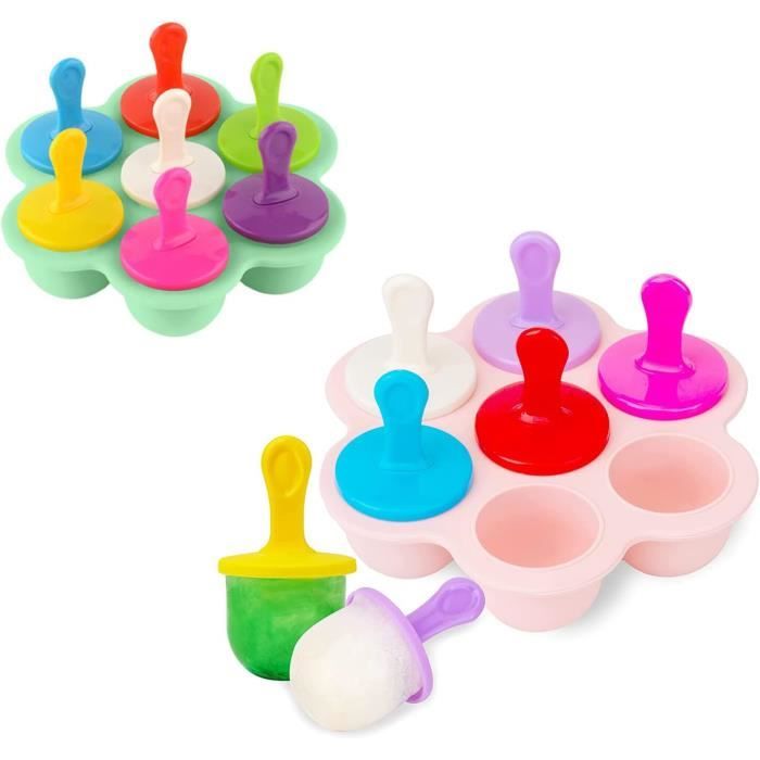 Riisoyu Lot De 2 Moules à Glace Silicone Mini Popsicle – 14 Bâtonnets Colorés, Sans BPA, Réutilisables Pour Crèmes Glacées, Sorbets, Yaourts, Orange & Violet
