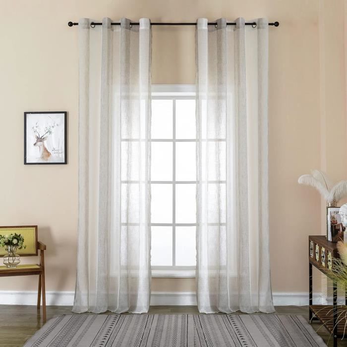 LAMIT Lot de 2 rideaux en lin ivoire de 241,3 cm