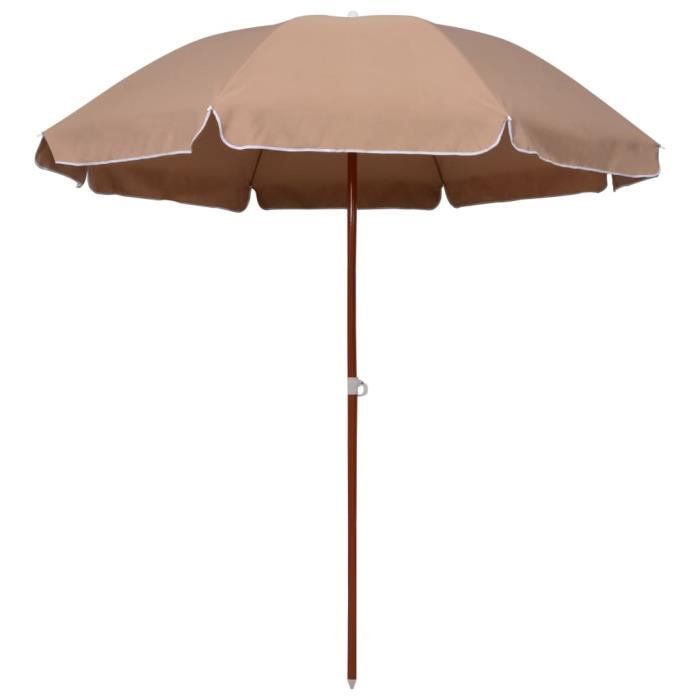 Parasol avec mât en acier 240 cm Taupe - VIDAXL - Rond - Gris - Métal - Mât droit - Parasol