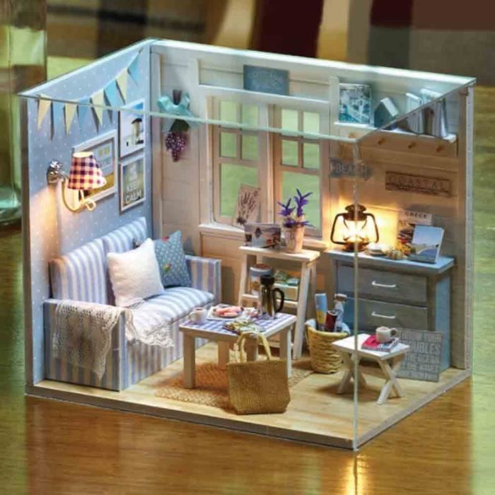 Kit de bricolage de maison de poupée non assemblé, jouets miniatures pour  salon, décoration de la