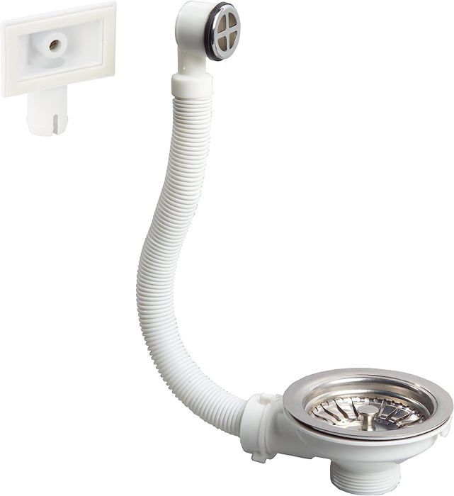 Bonde à panier pour évier 1 bac D9 mm avec trop-plein Wirquin SP2490050 - Blanc - Inox - Utilisation Intérieur