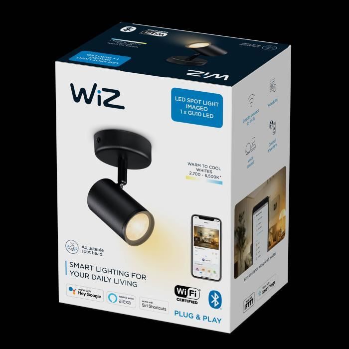 wiz spot led connecté wi-fi imageo noir 1x5w, 27-65k, nuances de blanc