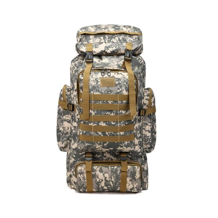 Sac à dos de randonnée imperméable grande capacité 80 L camouflage style militaire pour activités extérieures