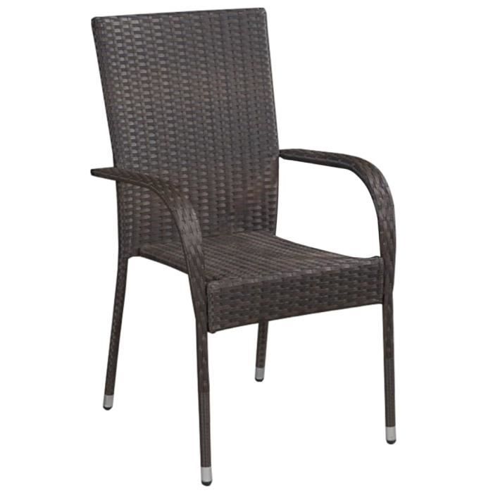 yum chaises de jardin empilables d'extérieur 55,5 x 53,5 x 95 cm 4 pcs résine tressée acier enduit de poudre marron