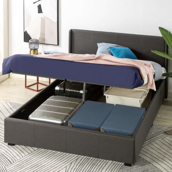 Zinus Yelena - Structure De Lit Plateforme 140x190 Cm - Hauteur 36 Cm, Avec Rangement Dessous - Support Lattes Acier, Couleur Noir - 8