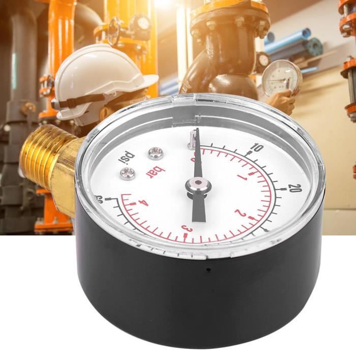 Manomètre 50 Mm 0-300 Psi / 0-20 Bar - Filetage 1/4 BSPT, Laiton, Pour Air, Eau, Gaz Non Corrosif