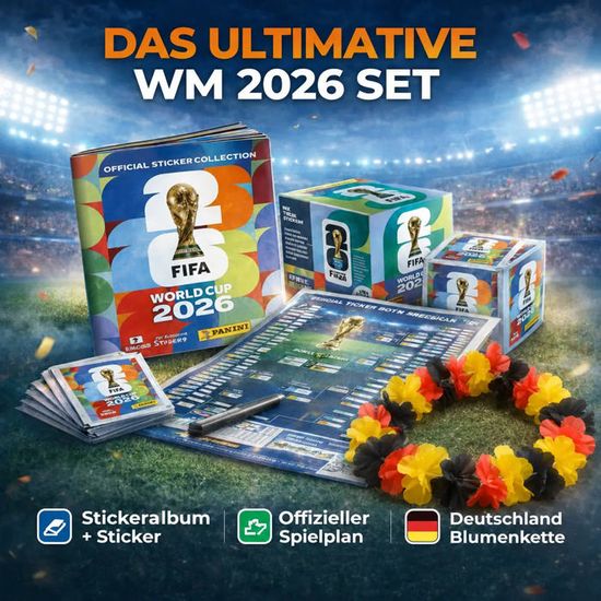XXL Kit démarrage – Panini Stickers Coupe du Monde 2026 avec 1 album & stickers – 1 calendrier matchs Coupe du Monde 2026 & 3 bracelets Allemagne (1 sachet/set 13 pièces) bundle propre XXL Kit démarrage – Panini Stickers Coupe du Monde 2026 avec 1 album & stickers – 1 calendrier matchs Coupe du Monde 2026 & 3 bracelets Allemagne (1 sachet/set 13 pièces) bundle propre