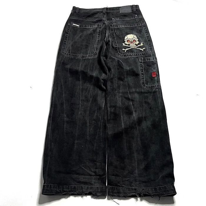 Jean Vintage Homme Raw Blue Taille 40x32 - Denim Rouge Brodé, Style Baggy Années 2000