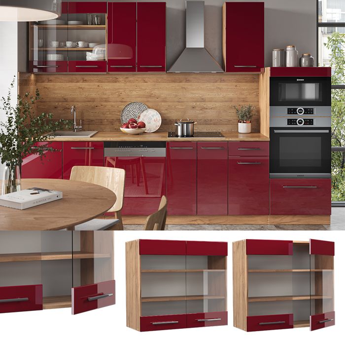 Vicco Meuble de cuisine haut vitré Noir Haute brillance 60cm