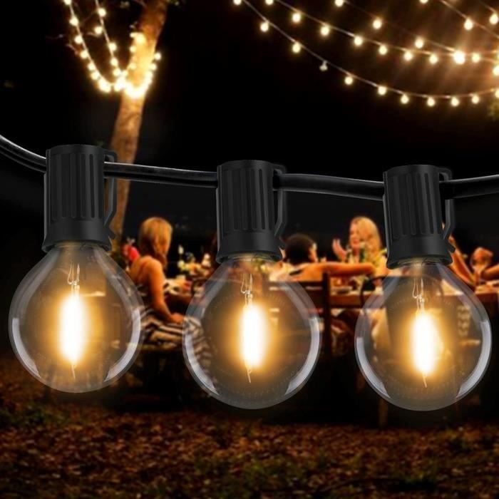 Aogled Guirlande Solaire Exterieur Jardin,G40 Guirlande Lumineuse avec  15.5M/25 Ampoules LED,Blanc Chaud 2700K Guirlande Solaire avec Télécommande