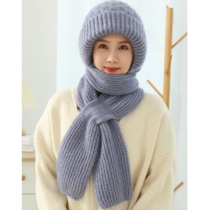 Bonnet-écharpe 2 En 1 Femme - Capuche Coupe-vent Avec Protection Oreilles Intégrée, Acrylique épais, Hiver écharpe Capuche Bonnet-écharpe 2 En 1 Femme - Capuche Coupe-vent Avec Protection Oreilles Intégrée, Acrylique épais, Hiver écharpe Capuche