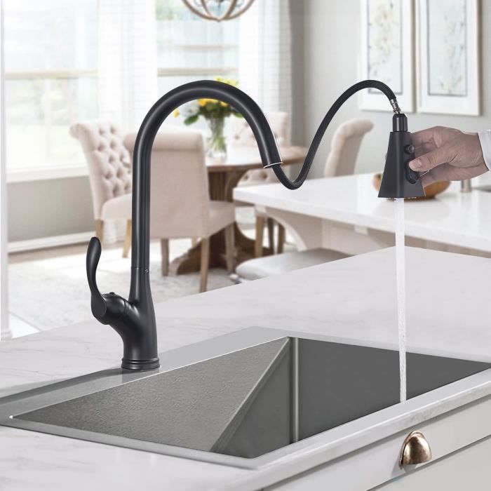 Robinet de cuisine avec douchette extensible robinet évier rotatif à 360° 3  modes de pulvérisation mitigeur cuisine noir miti[48] - Cdiscount Bricolage
