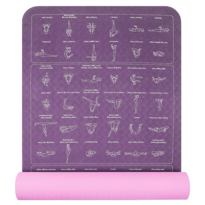 Tapis sol gym de yoga sport fitness en TPE avec Illustration du guide  d'action -183*61*0.6cm -rose+violet - Cdiscount Sport