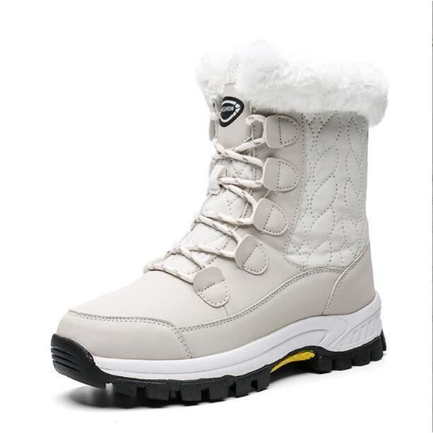 Bottes Femme Chaussures Coton Bottines Hiver Imperméable Blanc