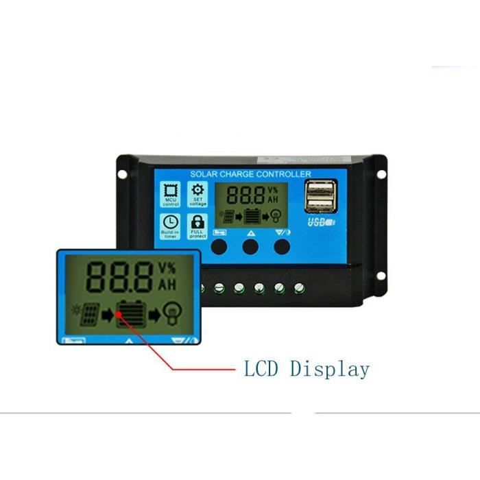 Contrôleur de charge solaire MPPT 30A, régulateur de batterie panneau solaire à suivi automatique 12V/24V, LCD écran, 2-port USB, minuterie, pour batteries Plomb et au lithium (vert Contrôleur de charge solaire MPPT 30A, régulateur de batterie panneau solaire à suivi automatique 12V/24V, LCD écran, 2-port USB, minuterie, pour batteries Plomb et au lithium (vert