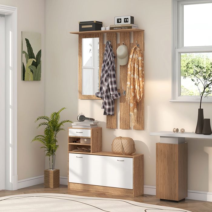 Petit Meuble D'appoint En Bois Massif - 1 Porte, 1 étagère - Fini Chêne/beige