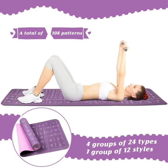 Tapis sol gym de yoga sport fitness en TPE avec Illustration du guide  d'action -183*61*0.6cm -rose+violet - Cdiscount Sport