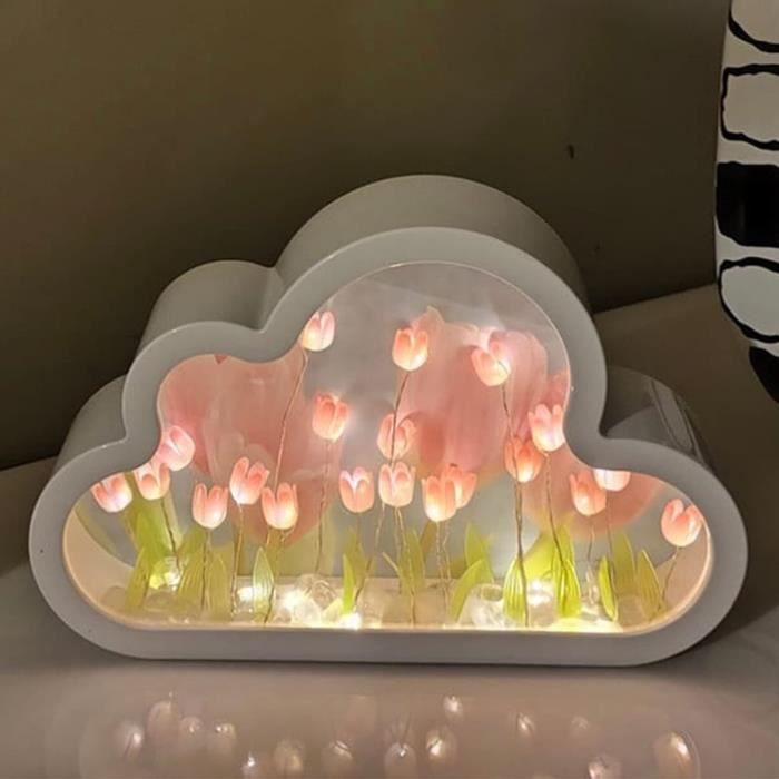 Veilleuse LED miroir tulipe nuage bricolage, cadre photo, lampes de table,  ornements de chambre de fille, chevet, cadeaux d'anniversaire faits à la  main - AliExpress