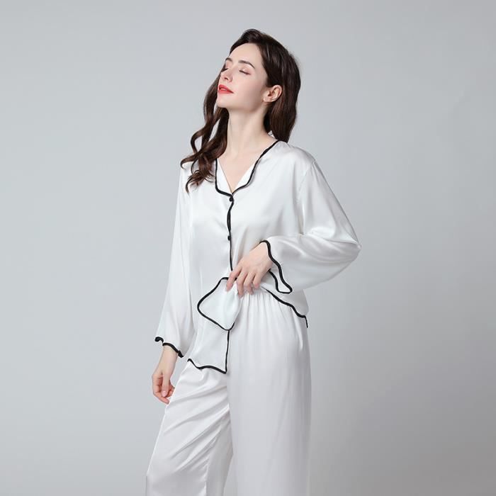 Pyjama Femme Ensemble de Vetement 2 Piece Simili Soie Veste
