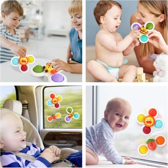 Set De 3 Jouets Ventouse Océan – Hochets Sensoriels ABS Sûrs, Pour Bain Ou Jeux, Motricité Bébé