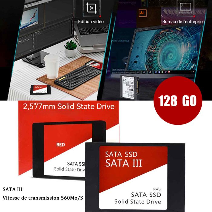 Lot De 4 SSD Internes 128 Go SATA III 2,5 Pouces - Parfait Pour PC Bureau