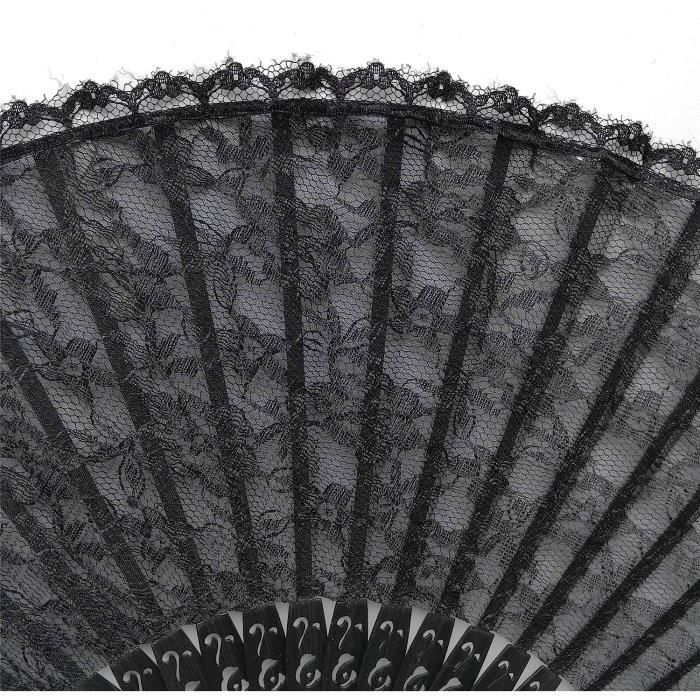 Éventail Pliant Noir Dentelle Et Bambou – Taille Compacte (22 Cm) – Élégant Pour Mariage, Soirée, été - 6