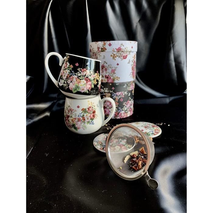 Tasse à thé, à café, à infusion - Set sans infuseur - Couvercle en  porcelaine - Forme bombée - Motif floral - 400 ml - Set dan[644] -  Cdiscount Maison