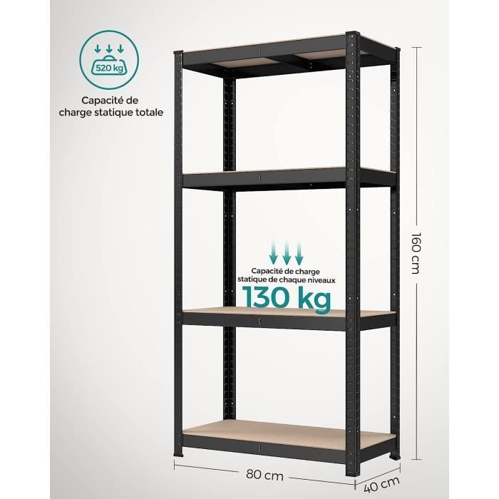SONGMICS Étagère de Rangement à 5 Niveaux, 37 x 37 x 150 cm, Capacité 400 kg, Planches Réglables, Style Naturel, pour Cuisine, Salon, Grège et Noir GLR037B11