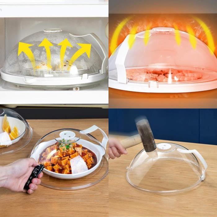 Couvre-Plat Micro-ondes Avec Poignée - Anti-Éclaboussures - 26x26x10 Cm - PP Alimentaire