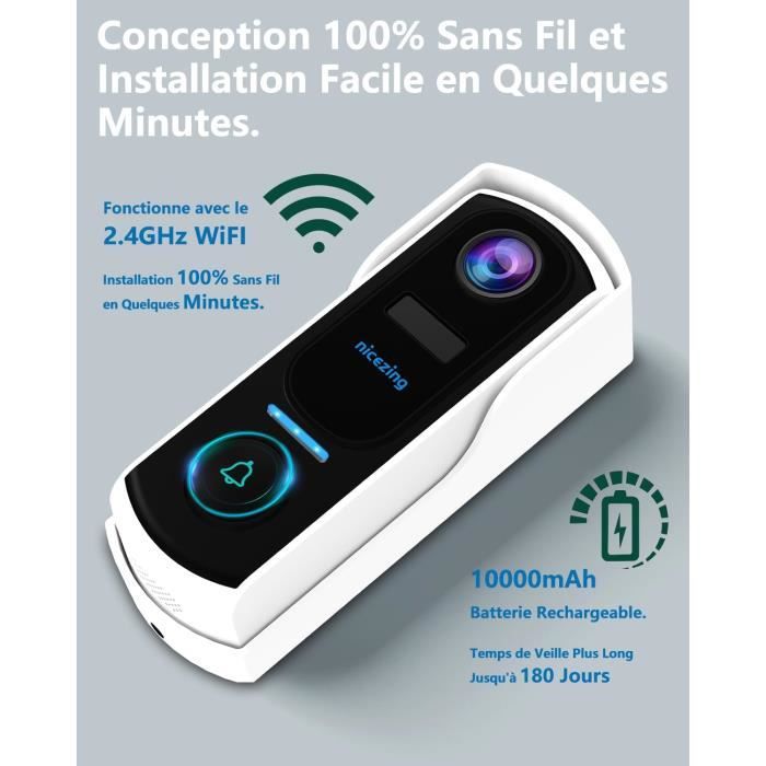 Sonnette sans fil Longue Portée Exterieur Étanche Electronique avec 60