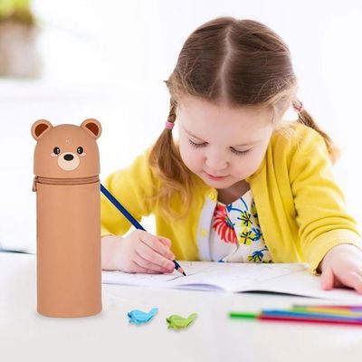 Trousse école 2-en-1 En Silicone Extensible Kawaii - Motif Plume Rose, Transformable En Porte-stylo, Capacité 20 Stylos