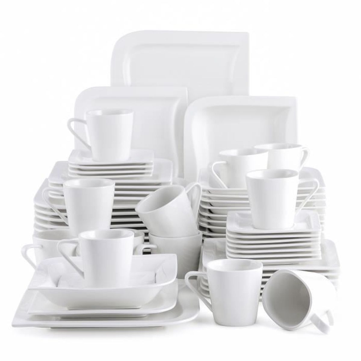 12 Assiettes à Dessert Malacasa 12 Assiettes à Soupe 12 Tasses Série Elvira 60pcs Services de Table Complets Porcelaine 12 Assiettes Plates pour 12 Personnes 12 Soucoupe