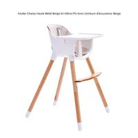 Chaise haute bébé Fasike en hêtre/PU - Beige - Hauteur réglable - Ceinture d'assurance