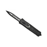 max knives mko19 Couteau  lame  double tranchant semi-dentée 3Cr13 manche 14 cm alu avec insert fibre de carbone noir