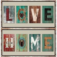 Objet de décoration murale - Lot de 2 plaques décoratives en métal : "Love + Home" - 70+71