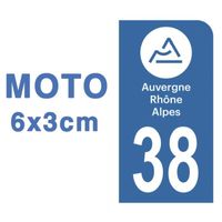 Autocollants Stickers plaque immatriculation scooter moto département 38 Isère Logo Région Auvergne-Rhône-Alpes