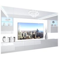 BELINI - Unité Murale TV NEX 1-0-W-W-0-0-PP I Ensemble Muebles de Salon Complet LED I blanc très brillant