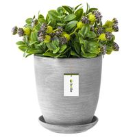 Pot de fleur gris foncé avec soucoupe Rond dimensions 320 mm x 345 mm Surface mat céramique glamour moderne